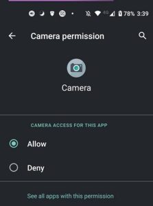 camera not working on Android